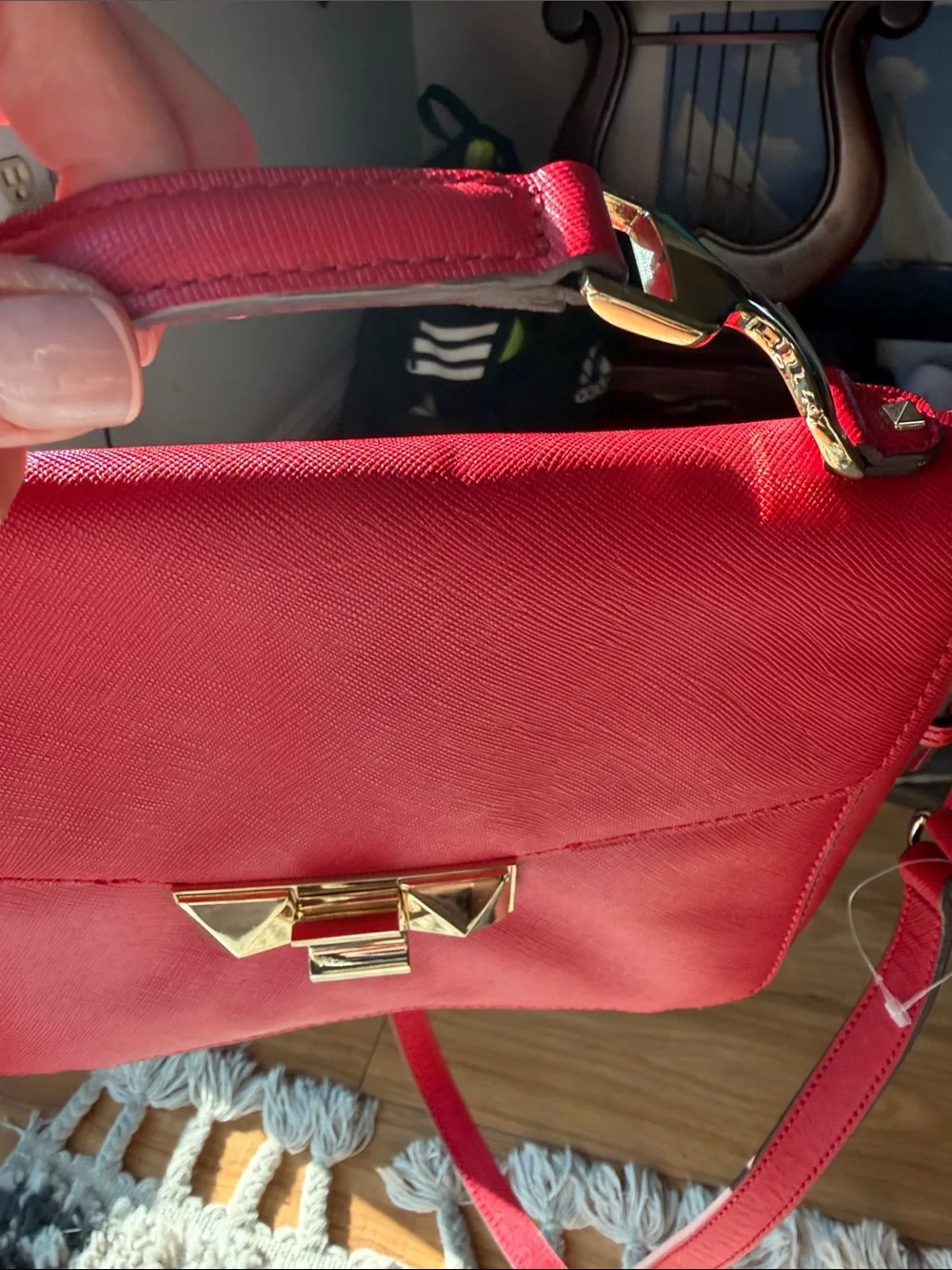Ann Taylor Red Women's Structured Satchel Bag with Gold Hardware NWT $178